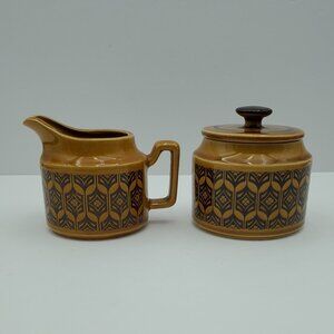 Royal Sealy Creamer & Sugar Bowl with Lid Brown Geometric MCM Creamer Set